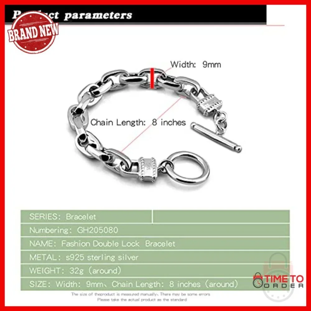 Sterling Silver Rolo Chain Bracelet 8 Inch Punk Unisex Bangle